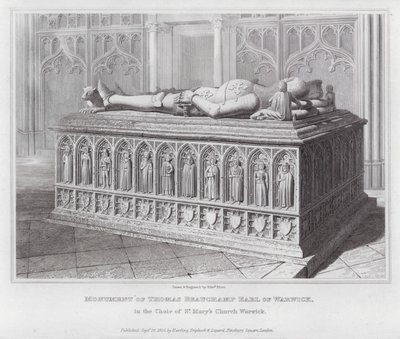 Pomnik Thomasa Beauchamp Earl of Warwick, w chórze kościoła Mariackiego Warwick (rycina) autorstwa Edward Blore