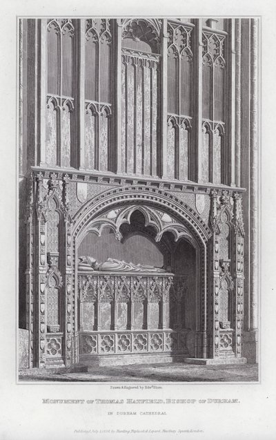 Pomnik Thomasa Hatfielda, biskupa Durham, w katedrze w Durham (rycina) autorstwa Edward Blore