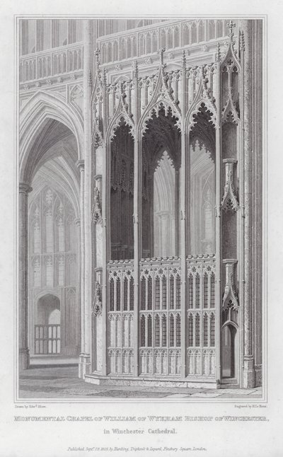 Monumentalna kaplica Wilhelma z Wykham biskupa Winchester, w katedrze w Winchester (rycina) autorstwa Edward Blore