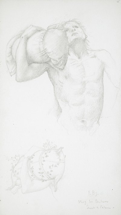 Męski akt trzymający poduszkę autorstwa Edward Burne-Jones