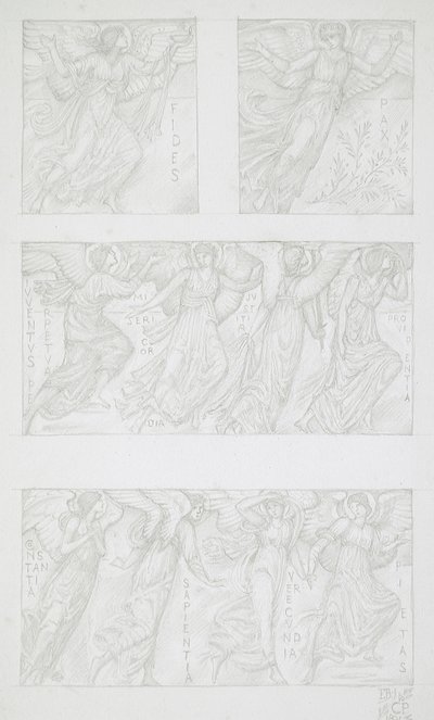 Studia na papierze przedstawiające postacie alegoryczne autorstwa Edward Burne-Jones
