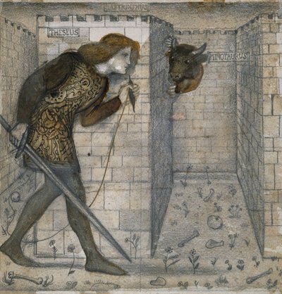 Projekt płytki - Tezeusz i Minotaur w labiryncie autorstwa Edward Burne-Jones
