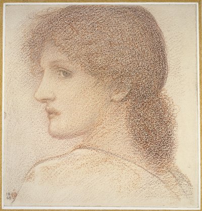 Studium głowy kobiety zwróconej w lewo, 1868 (czerwona kreda na papierze) autorstwa Edward Burne Jones