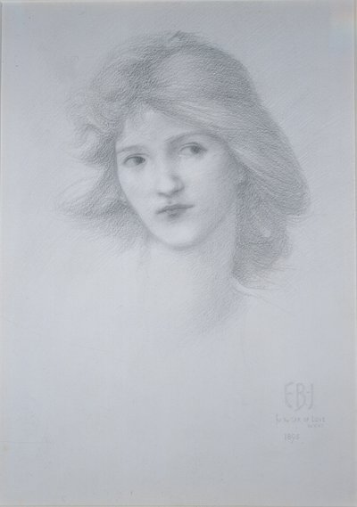 Głowa kobiety: Studium do „Samochodu miłości”, 1895 (ołówek) autorstwa Edward Burne Jones