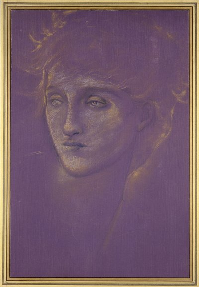 Głowa kobiety, 1890 (złota farba na fioletowym tle) autorstwa Edward Burne Jones