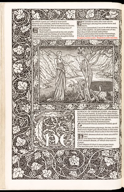 „The Works of Geoffrey Chaucer Now Newly Imprinted” autorstwa Geoffreya Chaucera, opublikowany przez Kelmscott Press w 1896 r. (drzewryt) autorstwa Edward Burne Jones