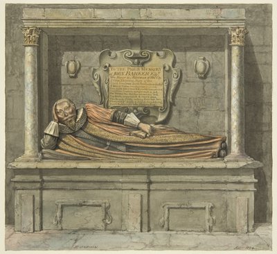 Pomnik starosty Barkera w kościele św. Werburga (ołówek i akwarela na papierze) autorstwa Edward Cashin