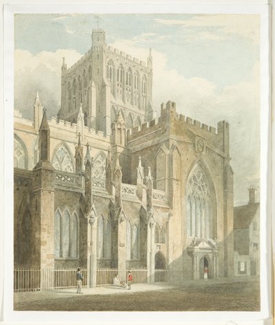 North View of Bristol Cathedral (ołówek i akwarela na papierze) autorstwa Edward Cashin