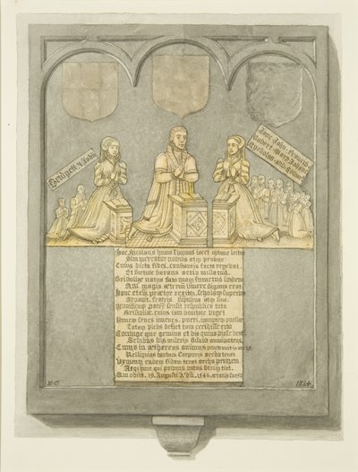 Monumental Brass Thorne w kościele St Werburgh (ołówek i akwarela na papierze) autorstwa Edward Cashin