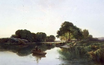 Zalesiony krajobraz rzeki autorstwa Edward Charles Williams