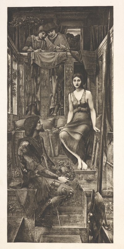 Król Cophetua i pokojówka żebraczka (grafika) autorstwa Edward Coley (after) Burne Jones