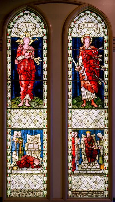 Charity and Fortitude (David Lamenting i David Consoled), ok. 1896 (witraże) autorstwa Edward Burne Jones