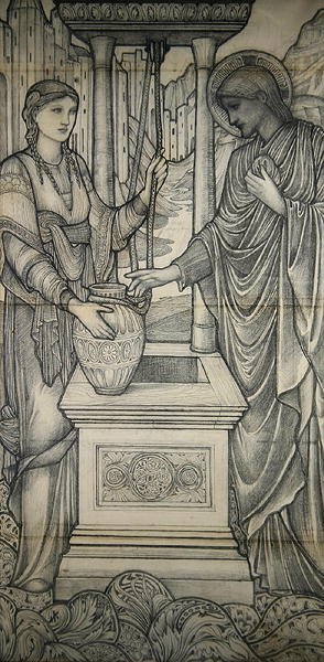 Chrystus z Niewiastą z Samarii przy studni (ołówek) autorstwa Edward Coley Burne Jones