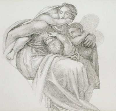Matka i troje dzieci (ołówek na papierze) autorstwa Edward Coley Burne Jones