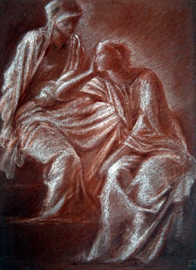 Studium postaci kobiecych (czerwona i biała kreda na papierze) autorstwa Edward Coley Burne Jones