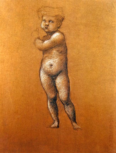 Studium postaci niemowlęcia "Kain" lub "Abel" dla mozaiki w Kościele Amerykańskim w Rzymie autorstwa Edward Coley Burne Jones