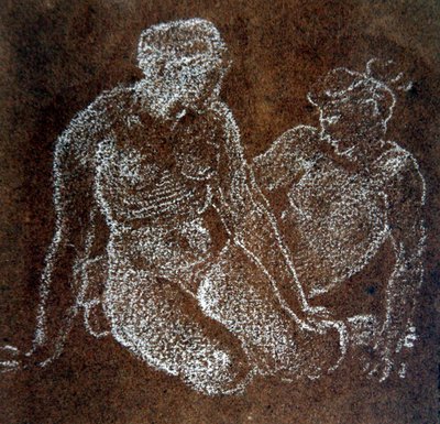 Studium dwóch siedzących aktów kobiecych (biała kreda na papierze) autorstwa Edward Coley Burne Jones