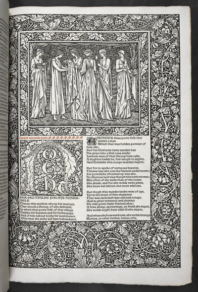 „Prace Geoffreya Chaucera są teraz nadrukowane na nowo z obrazami zaprojektowanymi przez Sir Edwarda Burne-Jonesa” autorstwa Edward Coley Burne Jones