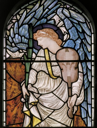 Anioł z palmą i skrzypcami, 1877 (witraż) autorstwa Edward Burne Jones