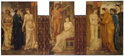 Kupidyn i Psyche - Pałacowe Zielone Murale - Siostry Psyche odwiedzają ją w Domu Kupidyna, 1881 autorstwa Edward Burne Jones