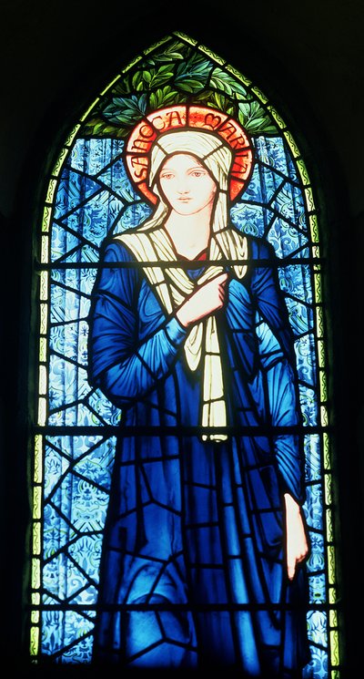 Szczegóły witrażu Matki Boskiej autorstwa Edward Burne Jones