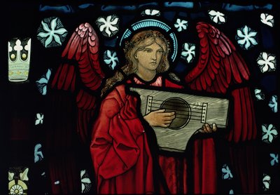 Szczegół Anioła Muzyka, wykonany przez William Morris and Co., witraż 1882 autorstwa Edward Burne Jones