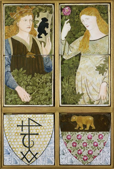 King Arthur i Queen Guinevere, Six Tile Panel wyprodukowany przez Morris, Marshall, Faulkner & Co. (ceramika) autorstwa Edward Burne Jones