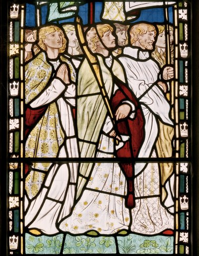 Święci z chorągwiami, 1865 (witraż) autorstwa Edward Burne Jones