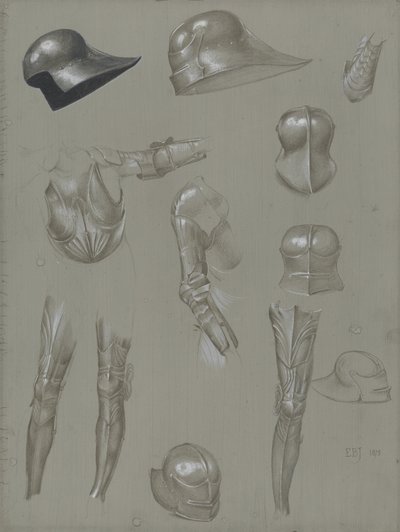 Studia zbroi, 1875 (grafit, spranie, wc i kolor nadwozia na papierze) autorstwa Edward Burne Jones