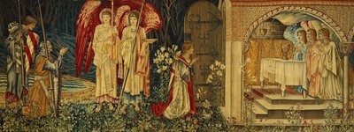 Osiągnięcie Świętego Graala Sir Galahada, Sir Borsa i Sir Percivala, autorstwa Edward Burne Jones