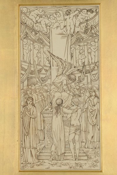 Mistyczne małżeństwo, 1871-74 (tusz na papierze) autorstwa Edward Burne Jones