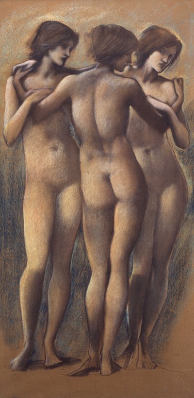 Trzy Gracje, ok.1885 (kreda na papierze) autorstwa Edward Burne Jones