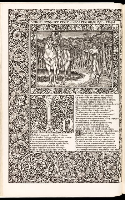 „The Works of Geoffrey Chaucer Now Newly Imprinted” autorstwa Geoffreya Chaucera, opublikowane przez Kelmscott Press w 1896 r. (drzewryt) autorstwa Edward Burne Jones