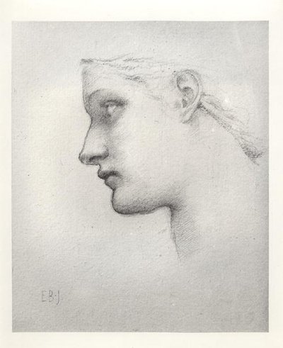 Studium wariantowe dla głowy królowej w Laus Veneris autorstwa Edward Burne Jones