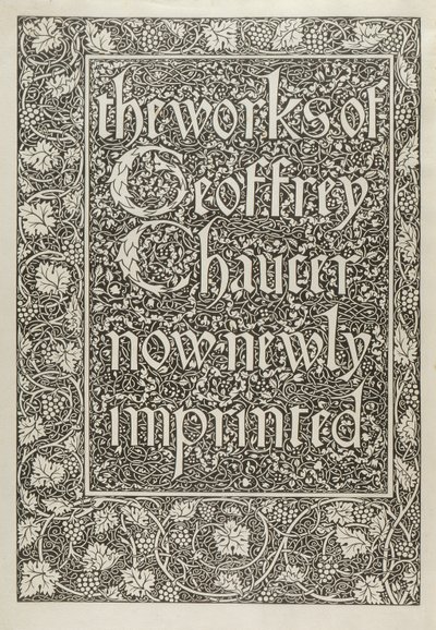 Strona tytułowa z The Works of Geoffrey Chaucer teraz nowo Imprinted, grawerowane przez Williama Morrisa (1834-96) 1896 autorstwa Edward Coley after Burne Jones