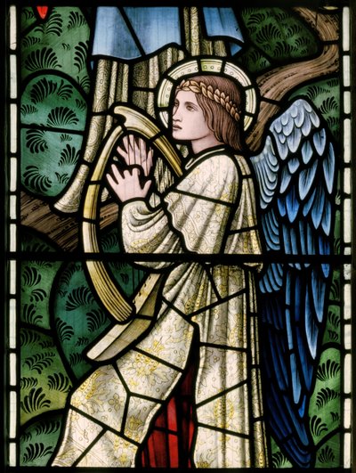 Wilden, All Saints, Morris & Co., Edward Burne-Jones, John Henry Dearle (1859-1932), Anioły raju, Angel Musicians, detal, 1902-1914, Louisa, Alfred, The Baldwins, premier, metodysta, Wo autorstwa Edward Coley and Dearle Burne-Jones