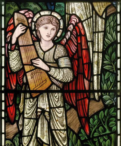 Wilden, All Saints, Morris & Co., Edward Burne-Jones, John Henry Dearle (1859-1932), Anioły raju, Angel Musicians, detal, 1902-1914, Louisa, Alfred, The Baldwins, premier, metodysta, Wo autorstwa Edward Coley and Dearle Burne-Jones