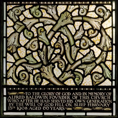 Wilden, All Saints, Morris & Co., Edward Burne-Jones, John Henry Dearle (1859-1932), Dedykacja dla Alfreda Baldwina z okna The Joshua, 1902-1914, Louisa, The Baldwins, Premier, Metodysta, Wo autorstwa Edward Coley and Dearle Burne-Jones