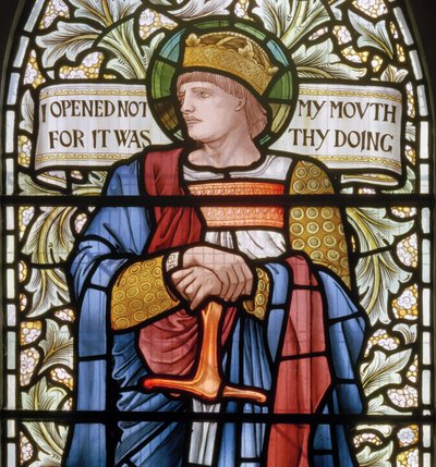 Wilden, All Saints, Morris & Co., Edward Burne-Jones, John Henry Dearle (1859-1932), King Ethelbert, szczegół, 1902-1914, Louisa, Alfred, The Baldwins, Premier, Metodysta, Worcestershire, Arts & autorstwa Edward Coley and Dearle Burne-Jones