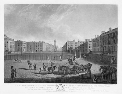Hanover Square, z zestawu czterech widoków londyńskich placów, rytowanych przez Roberta Pollarda (1755-1838) i Francisa Jukesa (1747-1812) 1781 (akwaforta i akwatinta) autorstwa Edward Dayes