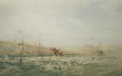 Rybacy goniący mewy z sieci, mamrocze, Południowa Walia autorstwa Edward Duncan