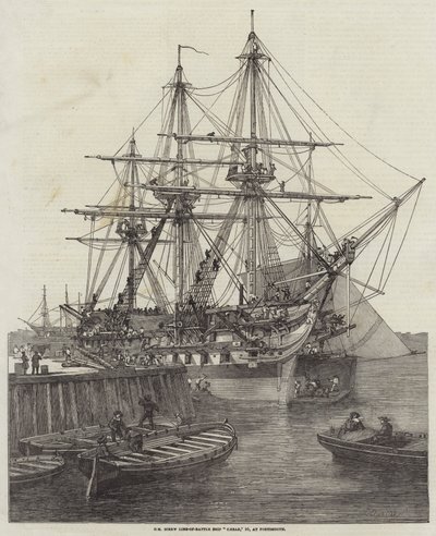 HM Screw Line-of-Battle Ship Caesar, 90 lat, w Portsmouth autorstwa Edward Duncan