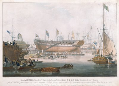 Uruchomienie Edynburga w Blackwall, 9 listopada 1825, namalowanego przez Huggins autorstwa Edward Duncan