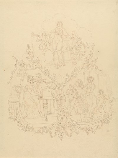 Kobiece postacie i putti grające na instrumentach muzycznych autorstwa Edward Francis Burney