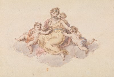 Matka i dzieci siedzące na chmurze autorstwa Edward Francis Burney