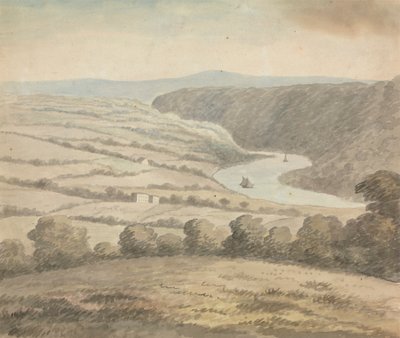 Rzeczny krajobraz z łodziami autorstwa Edward Francis Burney