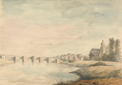 Krajobraz rzeczny z mostem autorstwa Edward Francis Burney