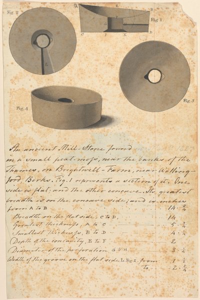 Studium starożytnego rzymskiego kamienia młyńskiego (?) autorstwa Edward Francis Burney