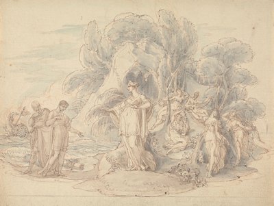 Lądowanie Telemacha i Mentora na wyspie Calypso autorstwa Edward Francis Burney