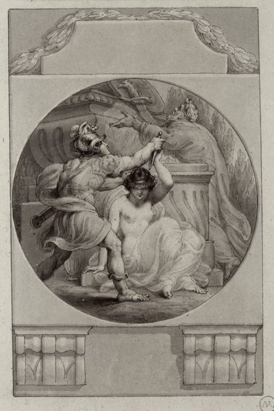 Wojownik poświęcający młodą kobietę (rysunek) autorstwa Edward Francis Burney